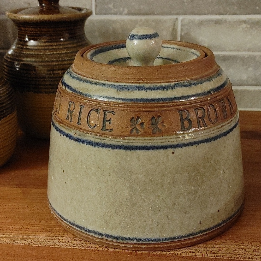 Artisan Ceramic Canister Gray, Mocca, & Blue - Picture 10 of 13